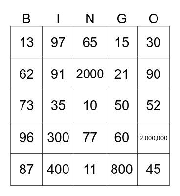 Spanish Numbers Bingo Card