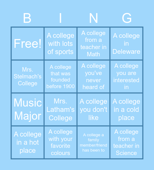 Chesapeake College Bingo Card