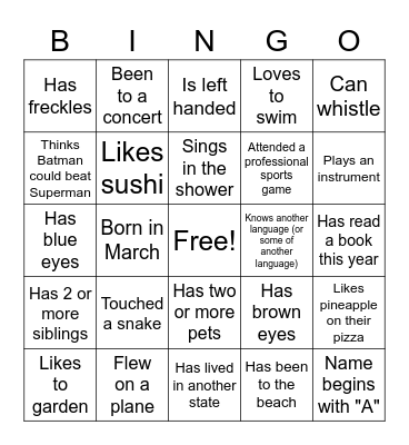 Friendship Bingo! Bingo Card