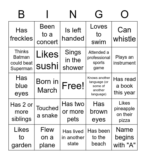 Friendship Bingo! Bingo Card