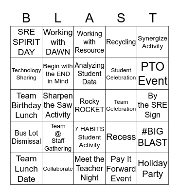 #SRESelfieChallenge Bingo Card