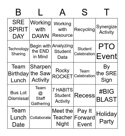 #SRESelfieChallenge Bingo Card