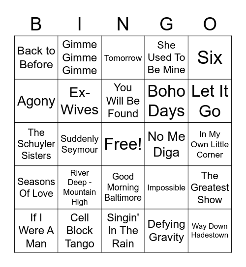 Musical SINGO! Bingo Card