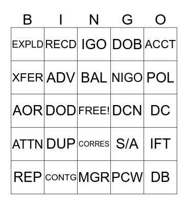 ABBREV. BINGO! Bingo Card