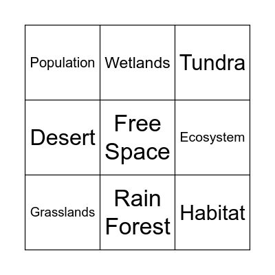 ECOSYSTEMS BINGO Card