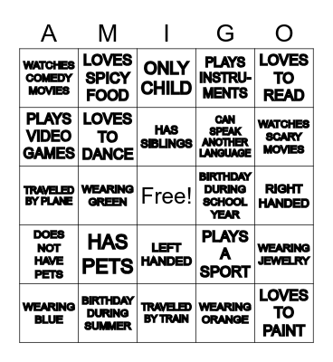Icebreaker Bingo (Amigo) Bingo Card