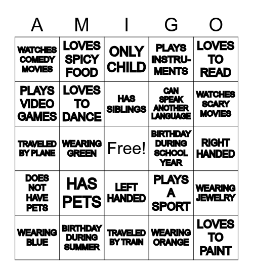 Icebreaker Bingo (Amigo) Bingo Card