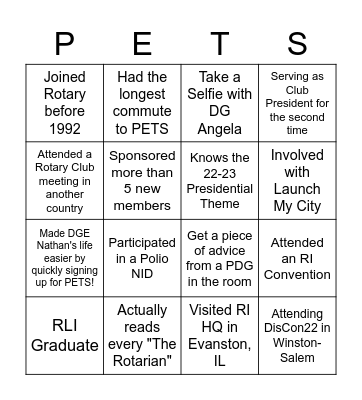 2022 Carolina PETS Bingo Card