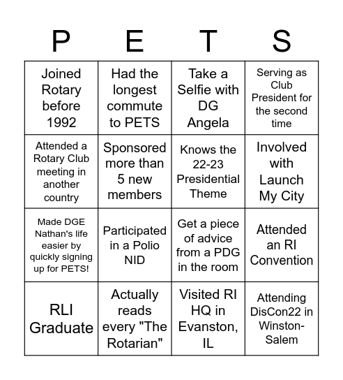 2022 Carolina PETS Bingo Card
