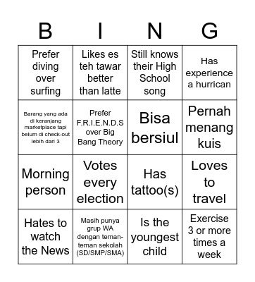 Get To Know BING! Bingo Card