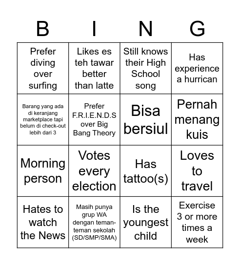 Get To Know BING! Bingo Card