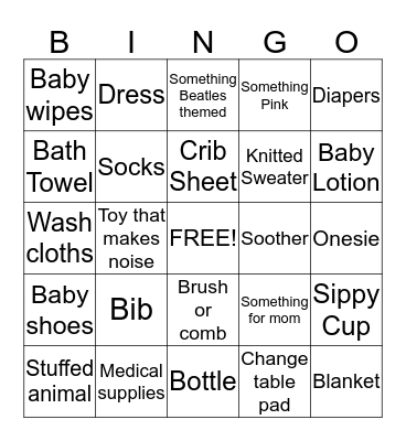 Baby Shower Bingo Card