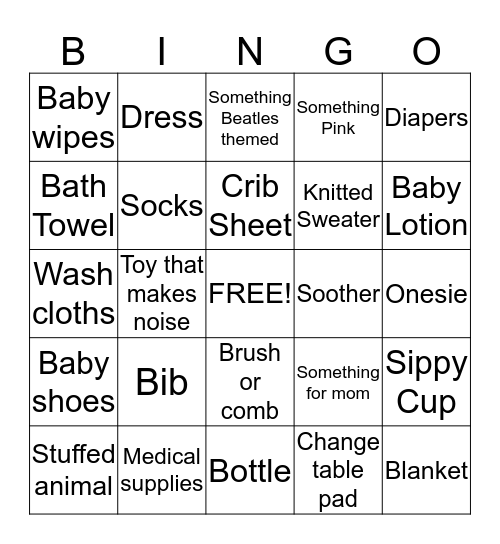 Baby Shower Bingo Card