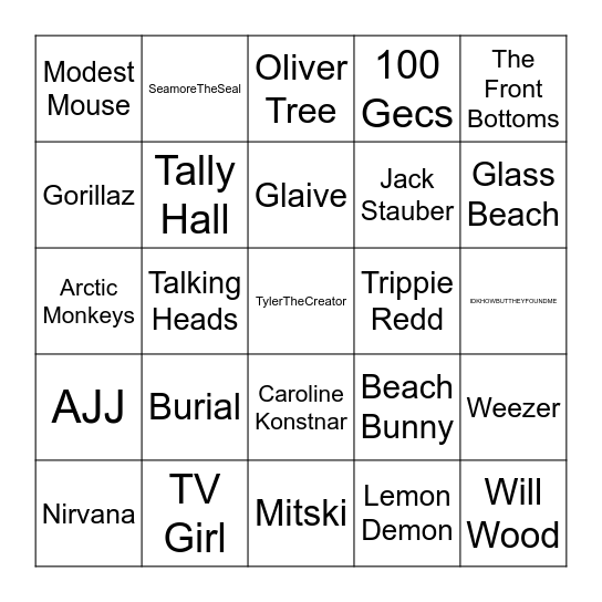 Gay Music Bingo Card