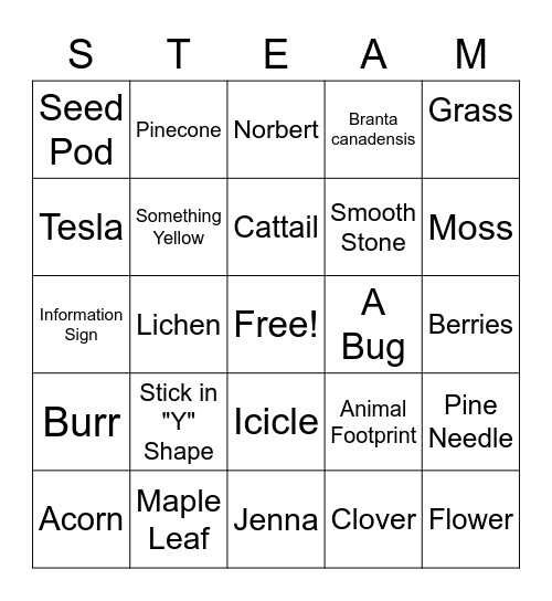 Nature Bingo Card