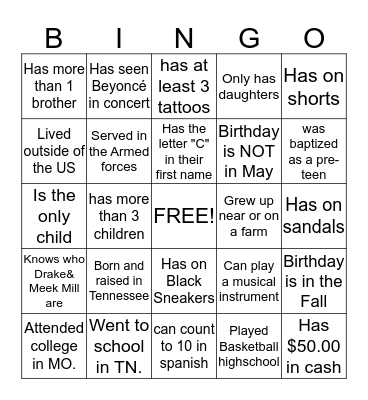 Family Bingo Card