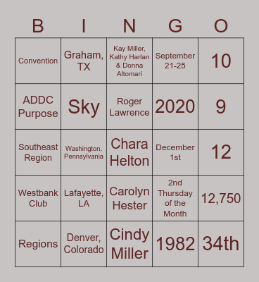 Desk and Derrick 2022 Bingo Card