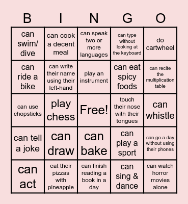 Can You Bingo Card