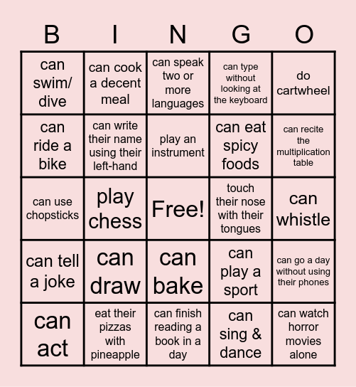 Can You Bingo Card