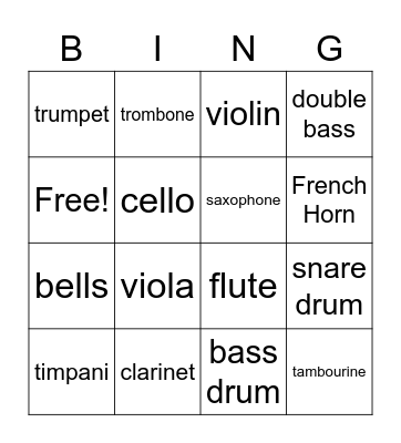 Instrument Bingo- Sound Bingo Card