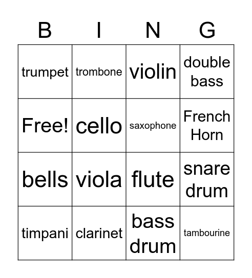 Instrument Bingo- Sound Bingo Card