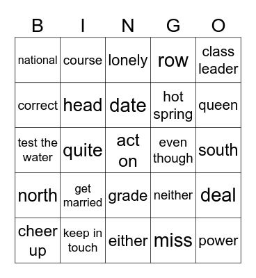 U1 Vocab Bingo Card
