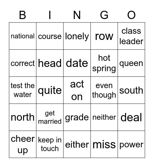 U1 Vocab Bingo Card