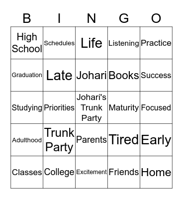 Johari's Going to College!! Bingo Card