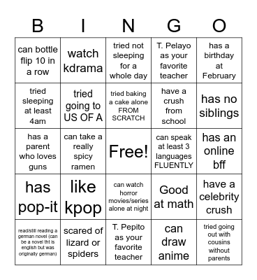 Reane's Bingo Card
