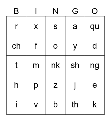 Set 1 Speed Sounds Bingo Card