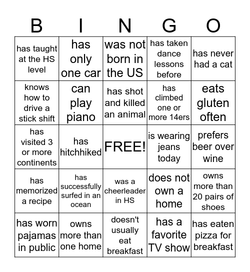 TES Bingo Card