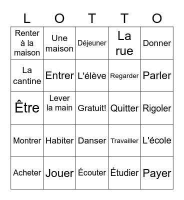 Regular -Er verbs Bingo Card
