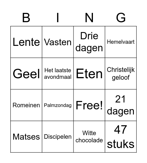 Paasbingo groep 4/5 Bingo Card
