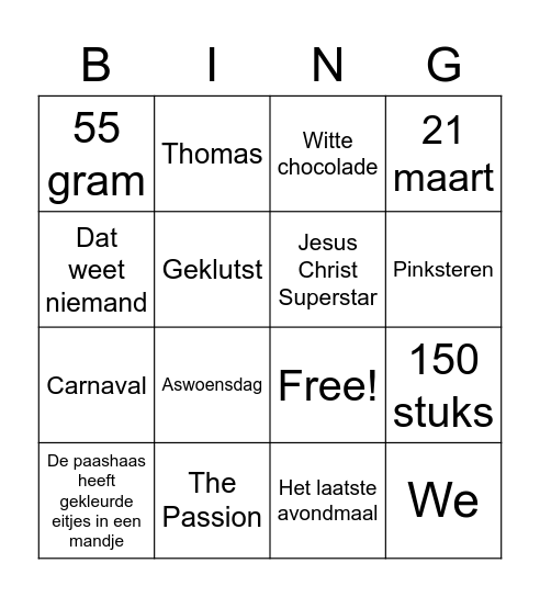 Paasbingo groep 6/7/8 Bingo Card