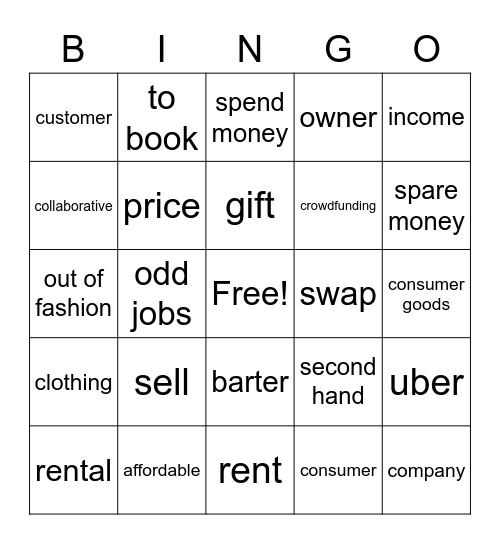 Sharing Economy Bingo Card