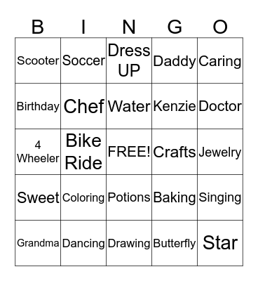 Kenzie Bingo Card