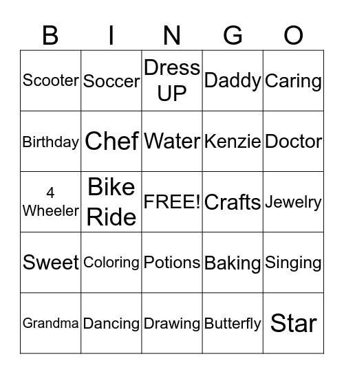 Kenzie Bingo Card