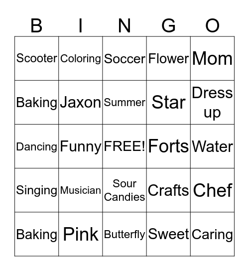 Kenzie Bingo Card