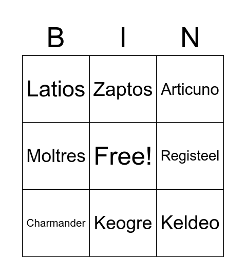 Pokemon Bingo Card