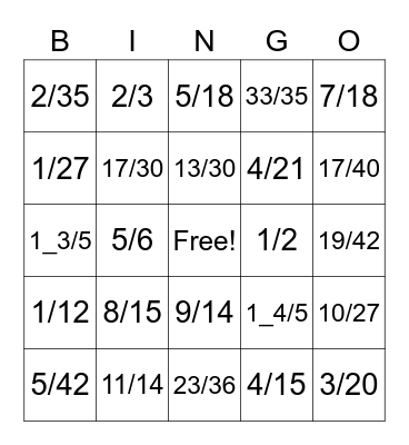 Fractions - All Operations Bingo Card