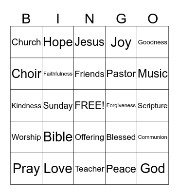 Children's Church BINGO Card