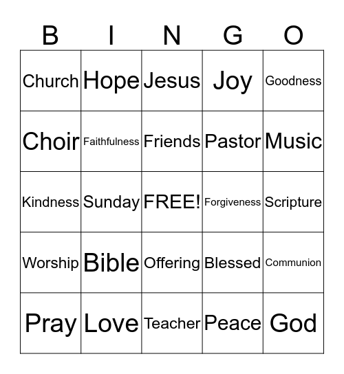 Children's Church BINGO Card