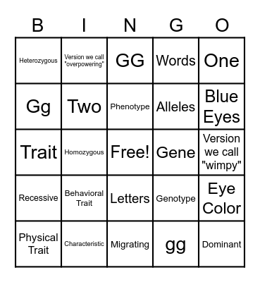 Genetics Bingo Card