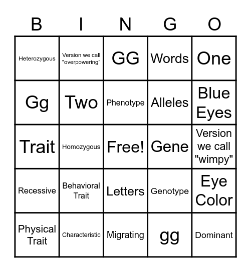 Genetics Bingo Card