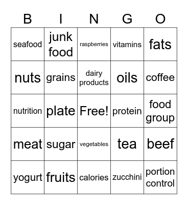 Healthy Eating Bingo Card