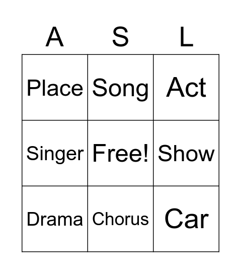 ASL Favorites Bingo Card