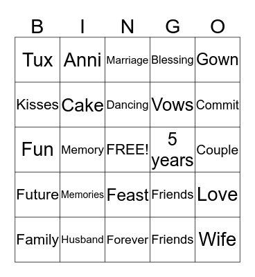 Ron N Re Anniversary Bingo Card