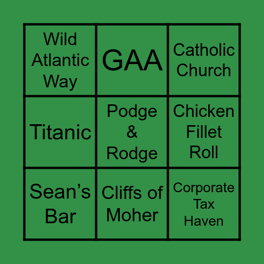 Irish Bingo Card