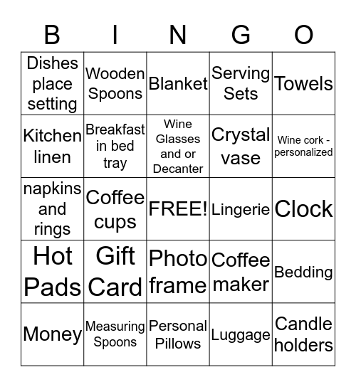 B R I D E Bingo Card