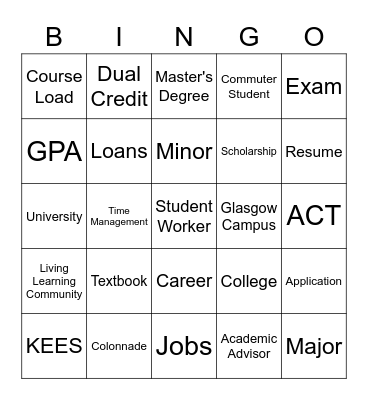 College 101 Bingo Card